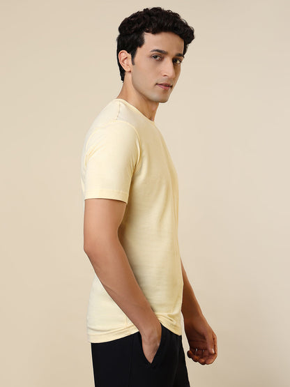 Sleepz Men Yellow Solid Regular Fit Cotton T-Shirt
