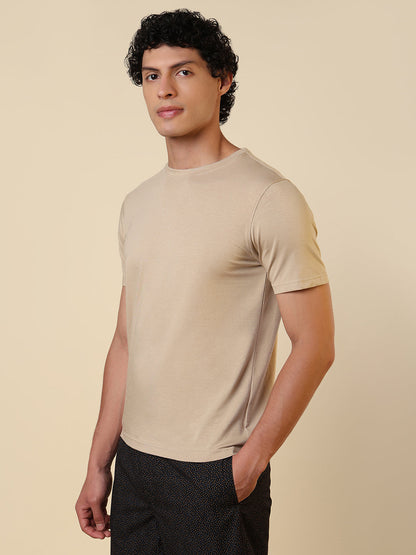 Sleepz Men Brown Solid Regular Fit Cotton Blend T-Shirt