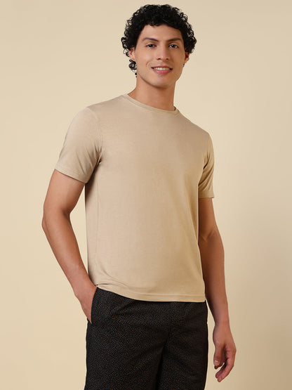 Sleepz Men Brown Solid Regular Fit Cotton Blend T-Shirt
