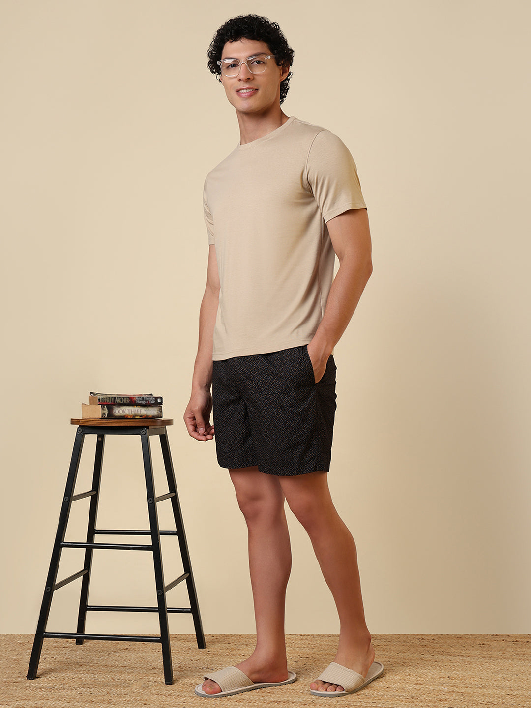 Sleepz Men Brown Solid Regular Fit Cotton Blend T-Shirt