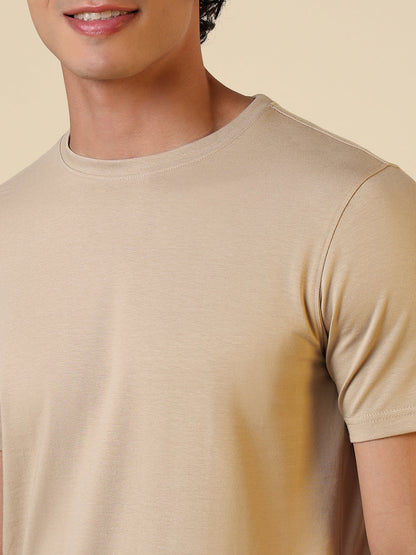 Sleepz Men Brown Solid Regular Fit Cotton Blend T-Shirt