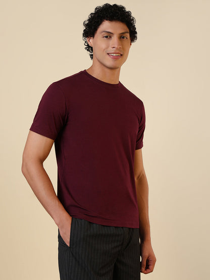 Sleepz Men Purple Solid Regular Fit Cotton Blend T-Shirt