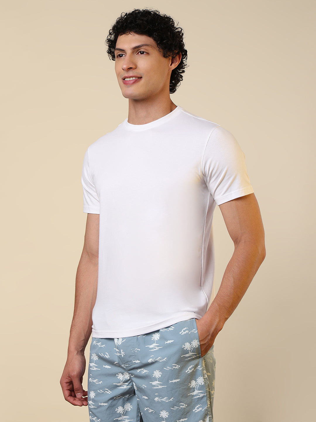 Sleepz Men White Solid Regular Fit Cotton Blend T-Shirt