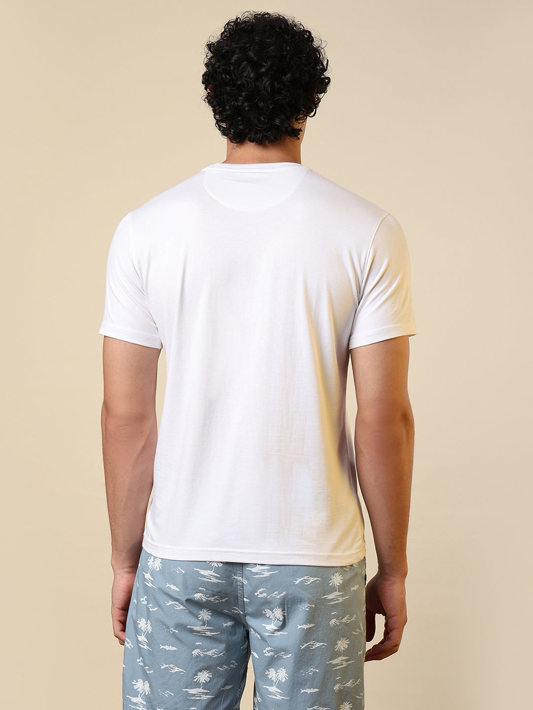 Sleepz Men White Solid Regular Fit Cotton Blend T-Shirt