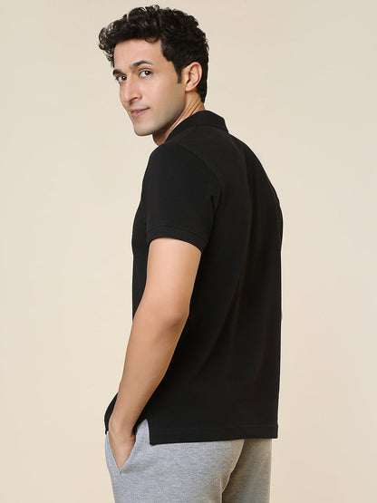 Sleepz Men Black Solid Regular Fit Cotton T-Shirt