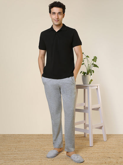 Sleepz Men Black Solid Regular Fit Cotton T-Shirt