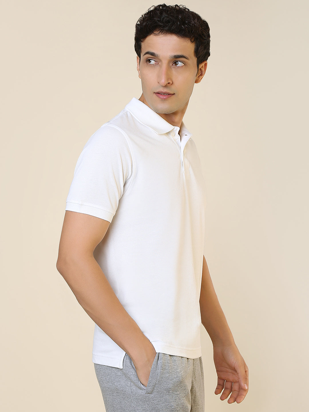 Sleepz Men White Solid Regular Fit Cotton T-Shirt