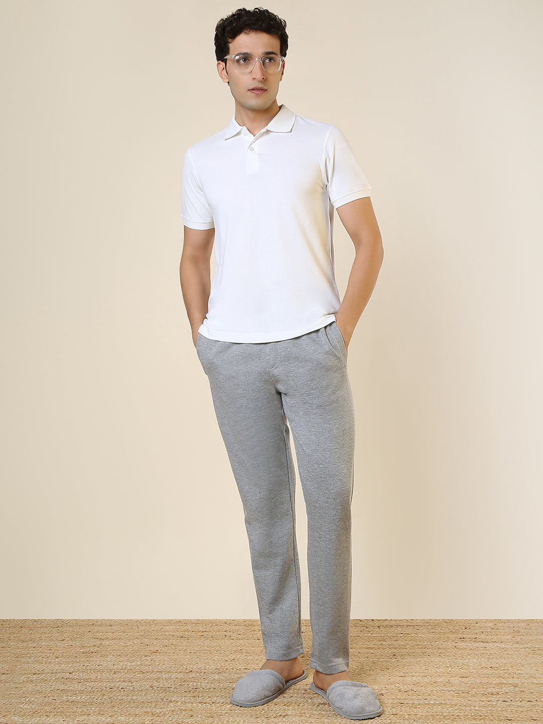 Sleepz Men White Solid Regular Fit Cotton T-Shirt