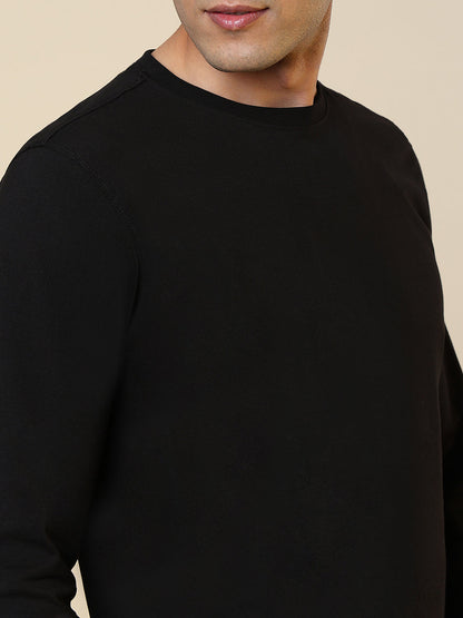 Sleepz Men Black Solid Regular Fit Cotton T-Shirt