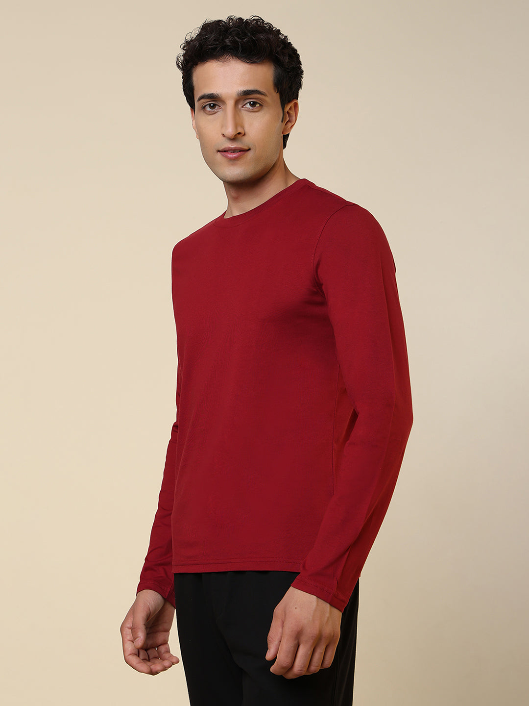 Sleepz Men Red Solid Regular Fit Cotton T-Shirt