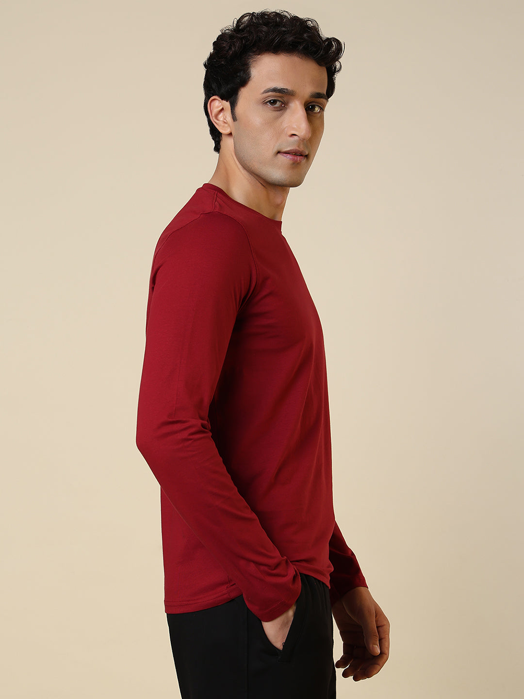 Sleepz Men Red Solid Regular Fit Cotton T-Shirt