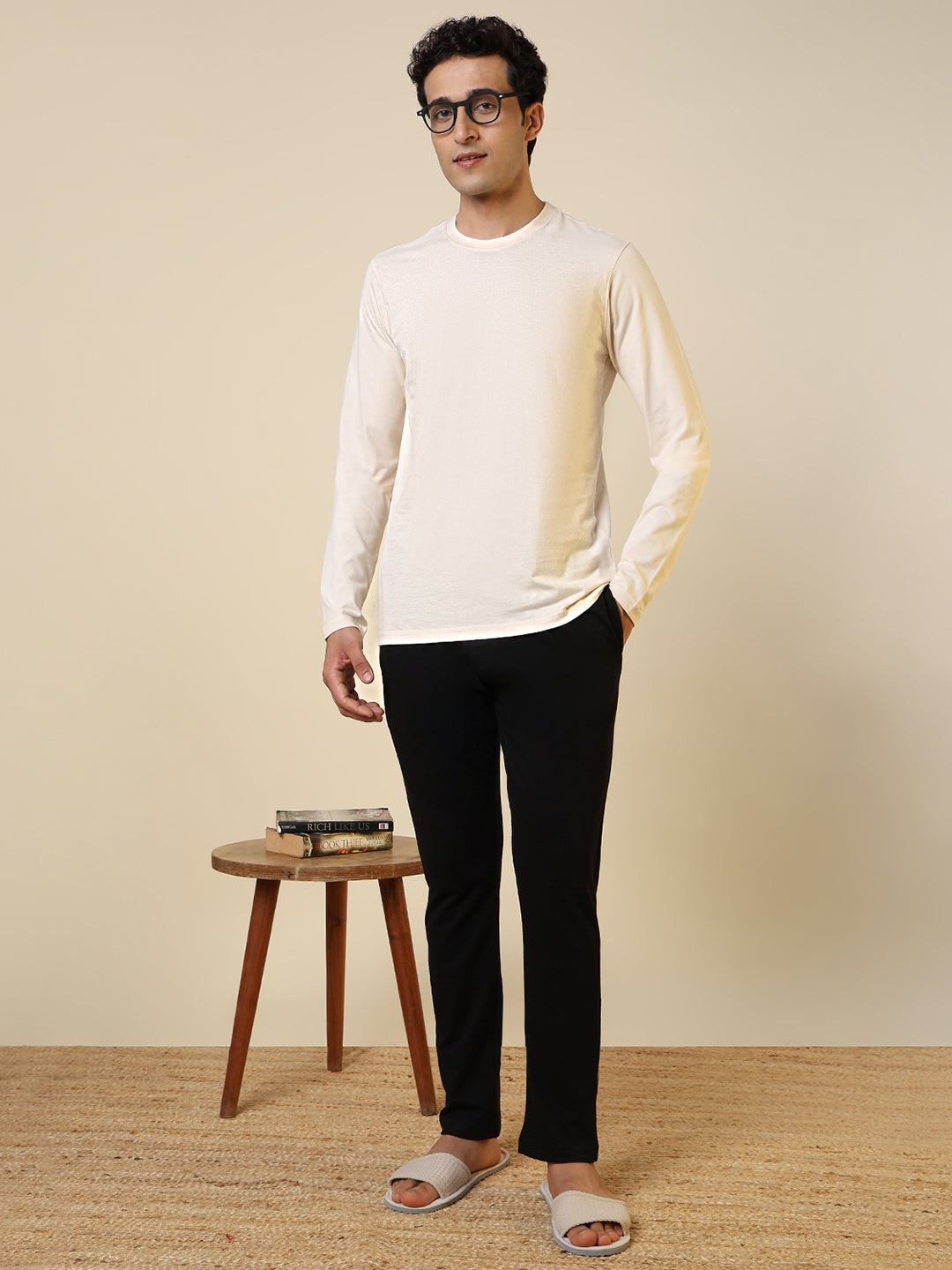 Sleepz Men Brown Solid Regular Fit Cotton T-Shirt