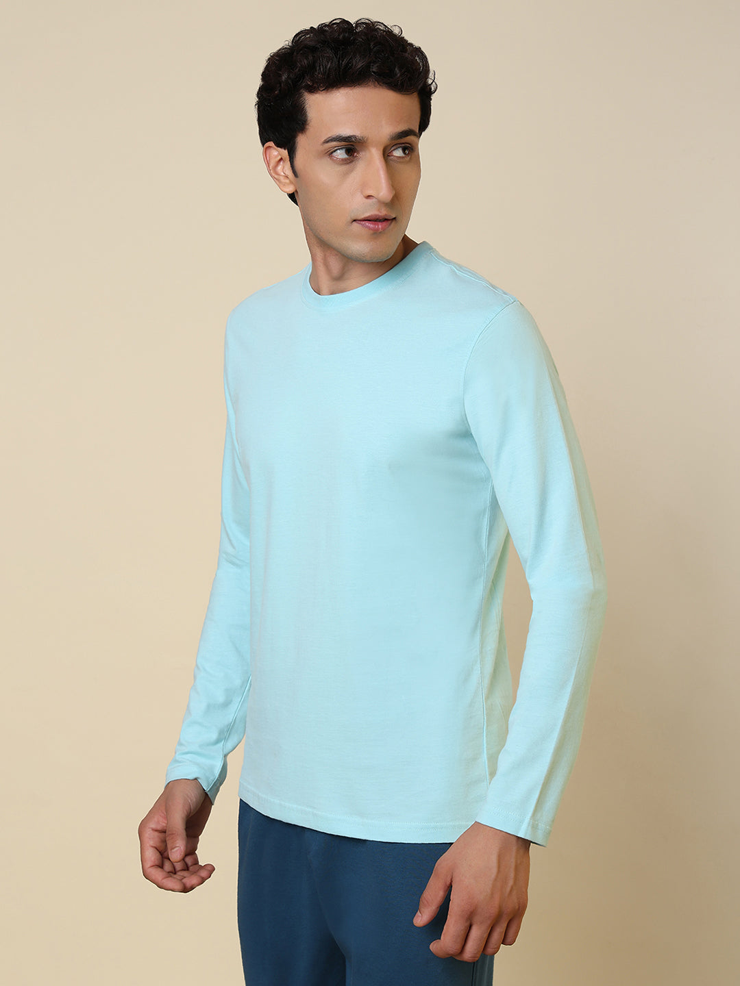 Sleepz Men Green Solid Regular Fit Cotton T-Shirt