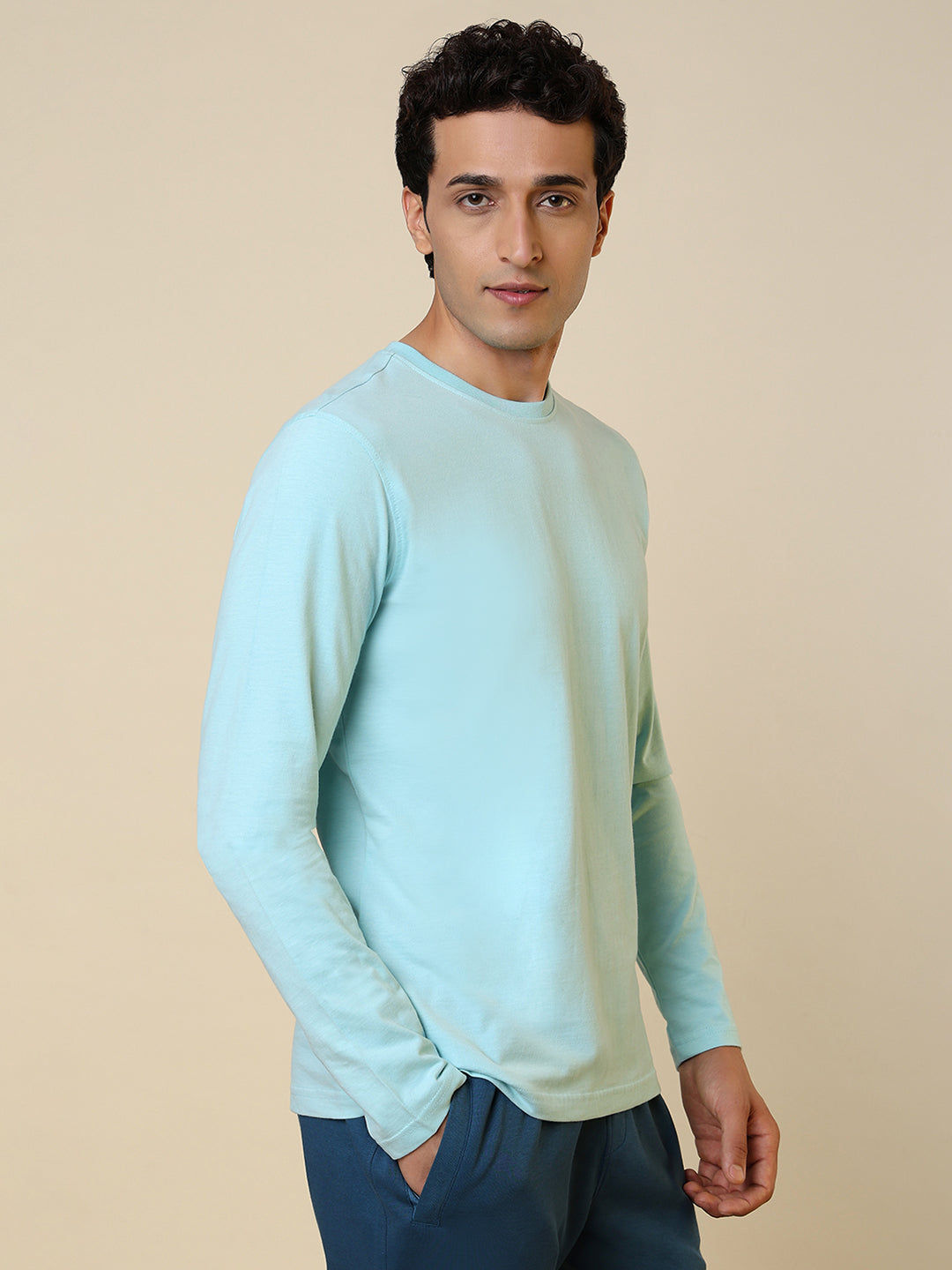 Sleepz Men Green Solid Regular Fit Cotton T-Shirt