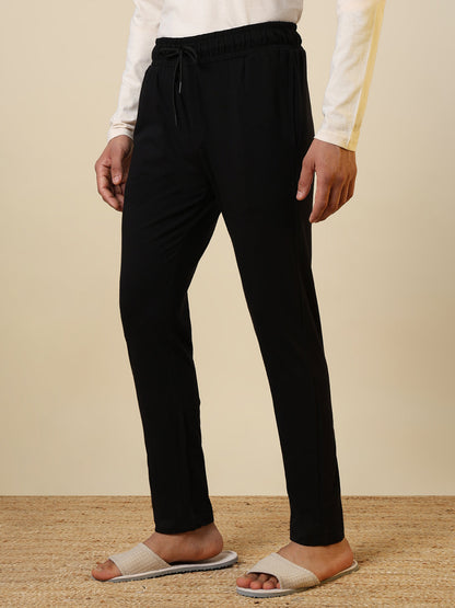 Sleepz Men Black Solid Regular Fit Cotton Trackpant      