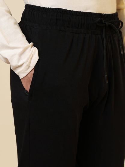 Sleepz Men Black Solid Regular Fit Cotton Trackpant      