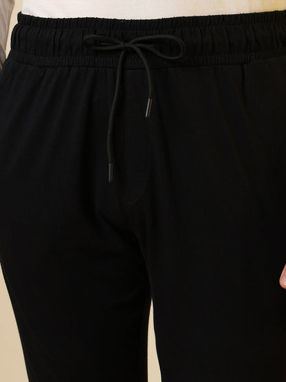 Sleepz Men Black Solid Regular Fit Cotton Trackpant      