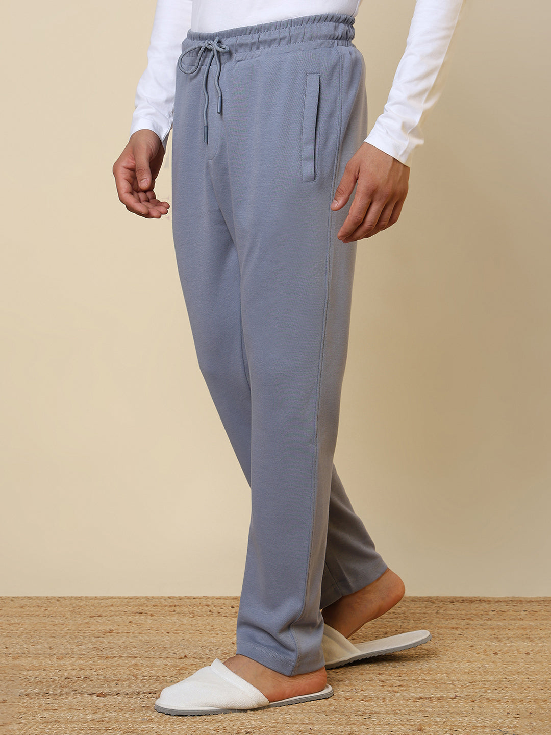 Sleepz Men Blue Solid Regular Fit Cotton Blend Trackpant      