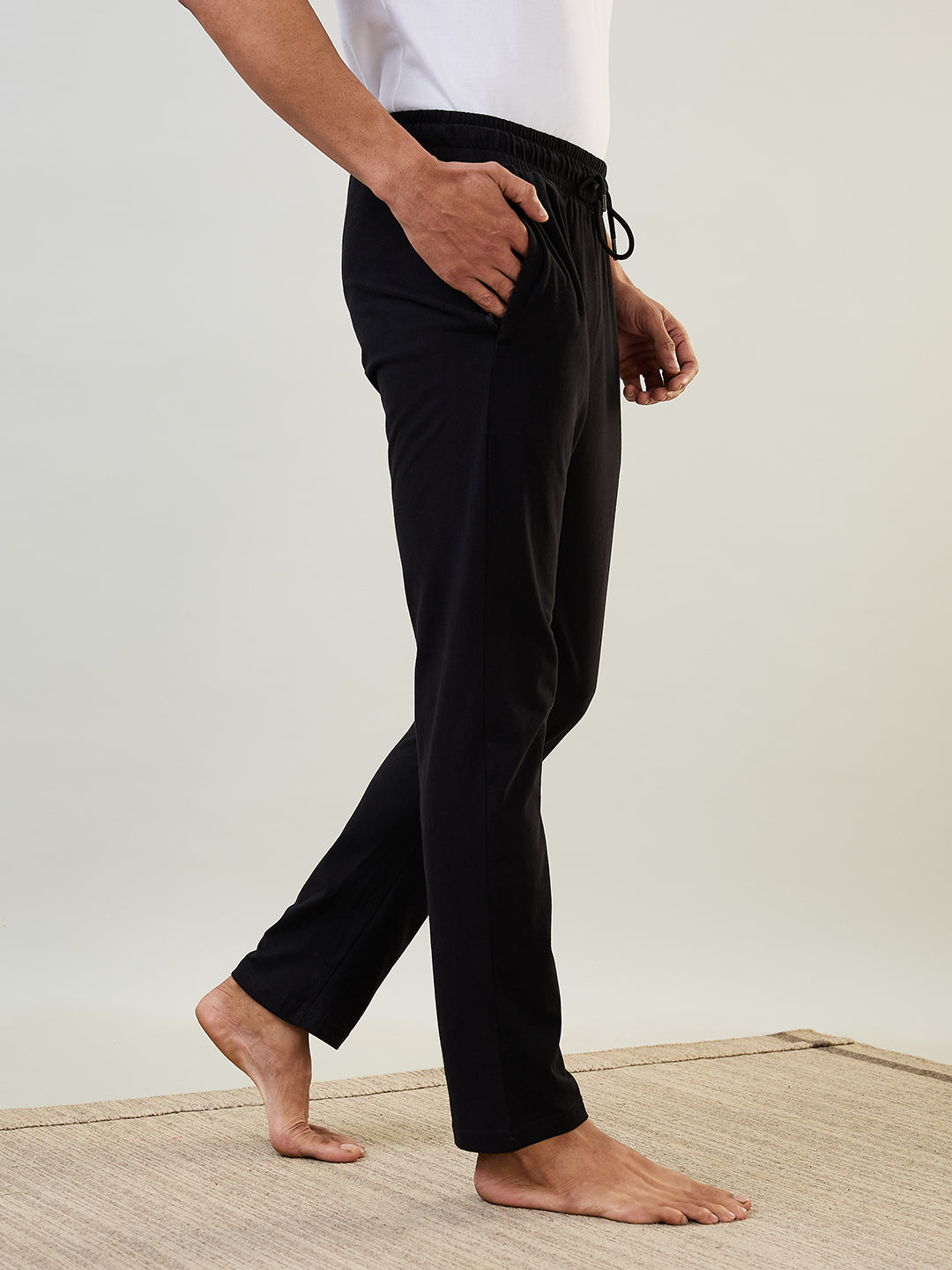 Sleepz Men Black Solid Regular Fit Cotton Trackpant