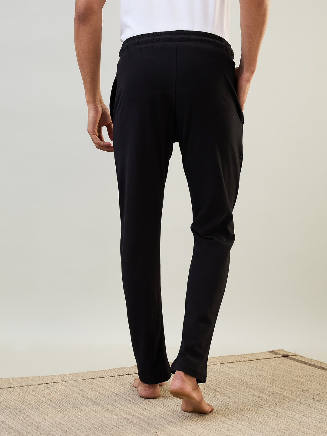 Sleepz Men Black Solid Regular Fit Cotton Trackpant