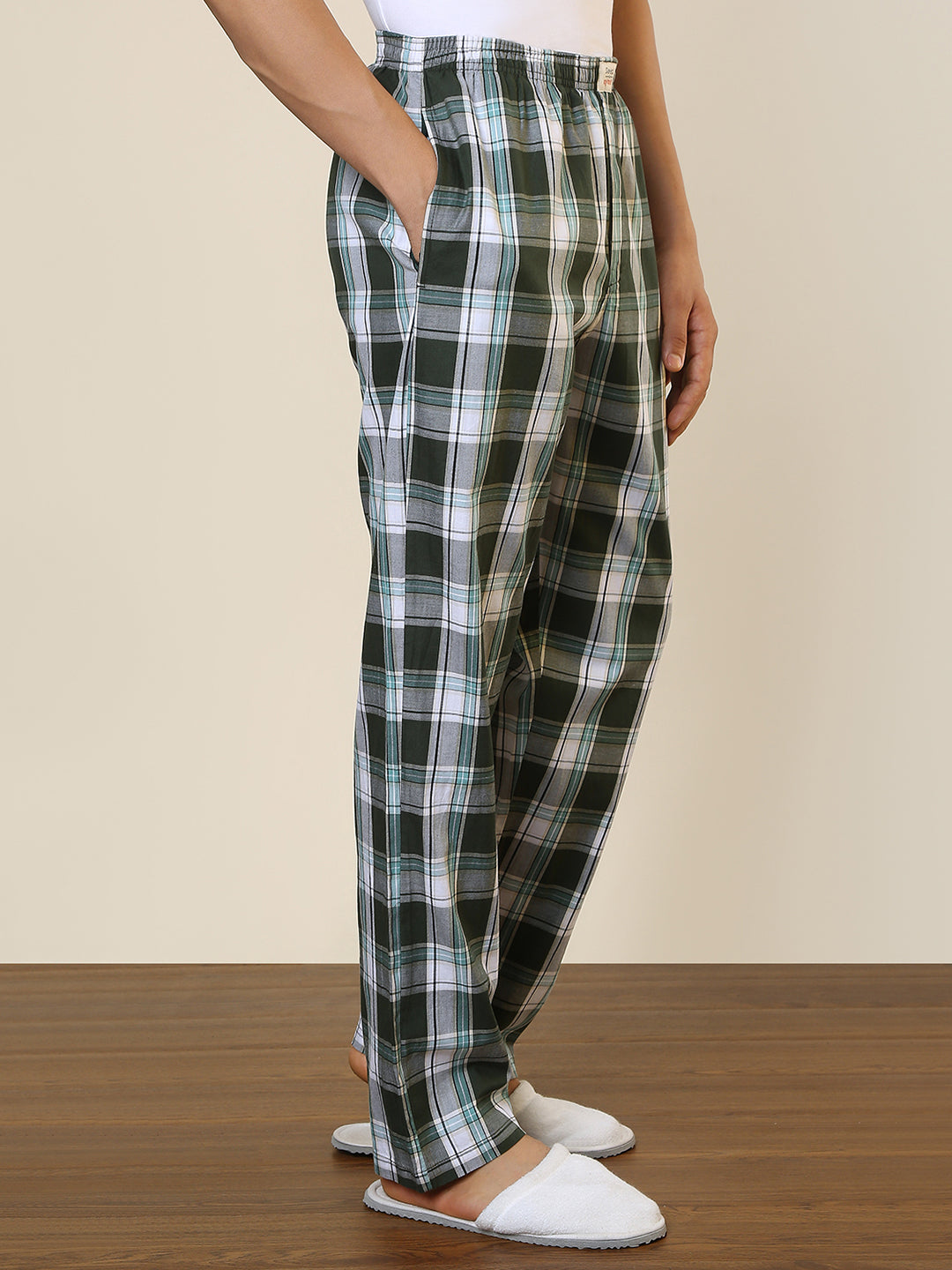Sleepz Men Green Checks Regular Fit Cotton Pyjama
