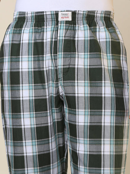 Sleepz Men Green Checks Regular Fit Cotton Pyjama