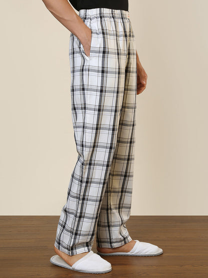 Sleepz Men White Checks Regular Fit Cotton Pyjama