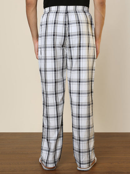 Sleepz Men White Checks Regular Fit Cotton Pyjama
