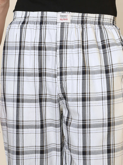 Sleepz Men White Checks Regular Fit Cotton Pyjama