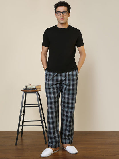 Sleepz Men Black Checks Regular Fit Cotton Pyjama