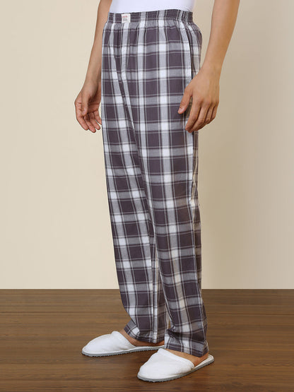 Sleepz Men Brown Checks Regular Fit Cotton Pyjama