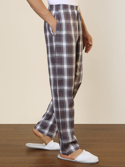 Sleepz Men Brown Checks Regular Fit Cotton Pyjama