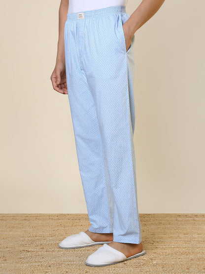 Sleepz Men Blue Printed Regular Fit Cotton Pyjama