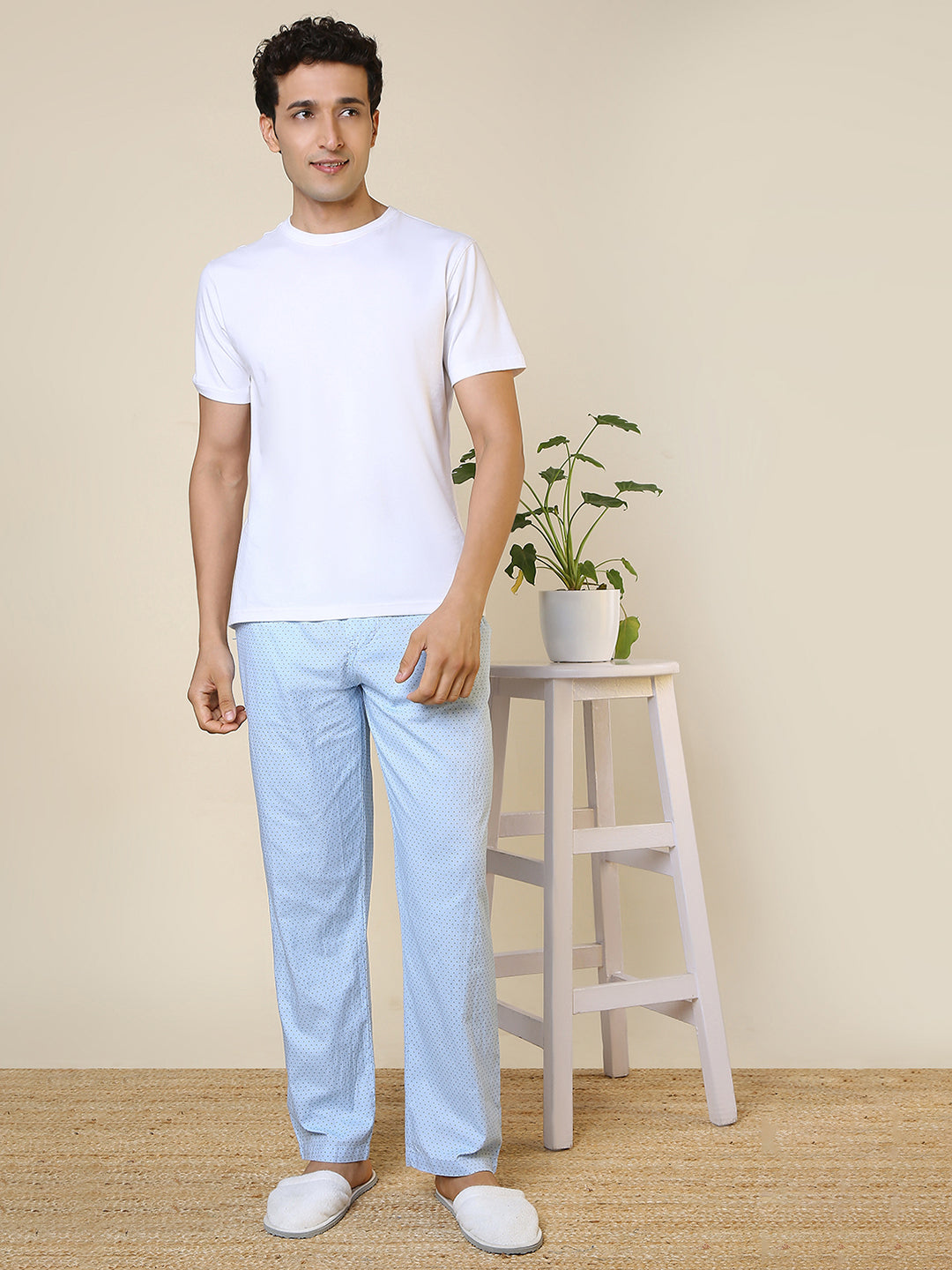 Sleepz Men Blue Printed Regular Fit Cotton Pyjama