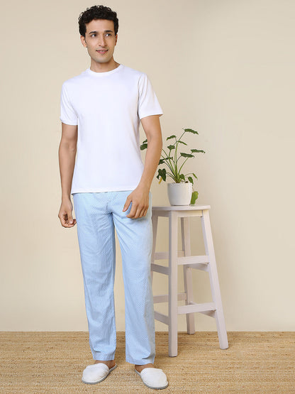 Sleepz Men Blue Printed Regular Fit Cotton Pyjama