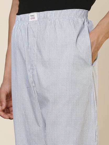 Sleepz Men White Printed Regular Fit Cotton Pyjama