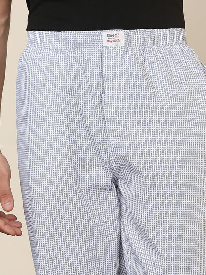 Sleepz Men White Printed Regular Fit Cotton Pyjama