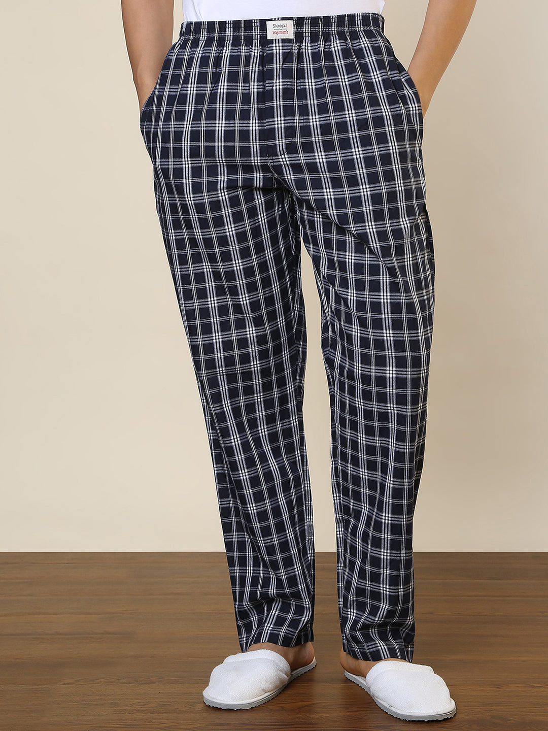 Sleepz Men Blue Checks Regular Fit Cotton Pyjama