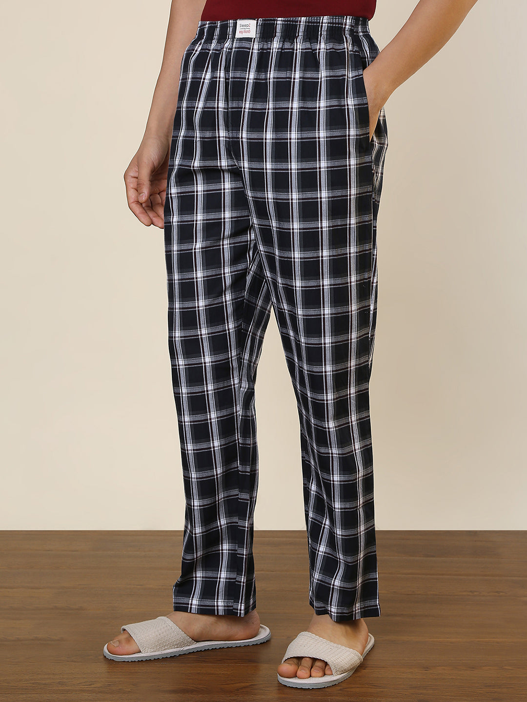 Sleepz Men Blue Checks Regular Fit Cotton Pyjama