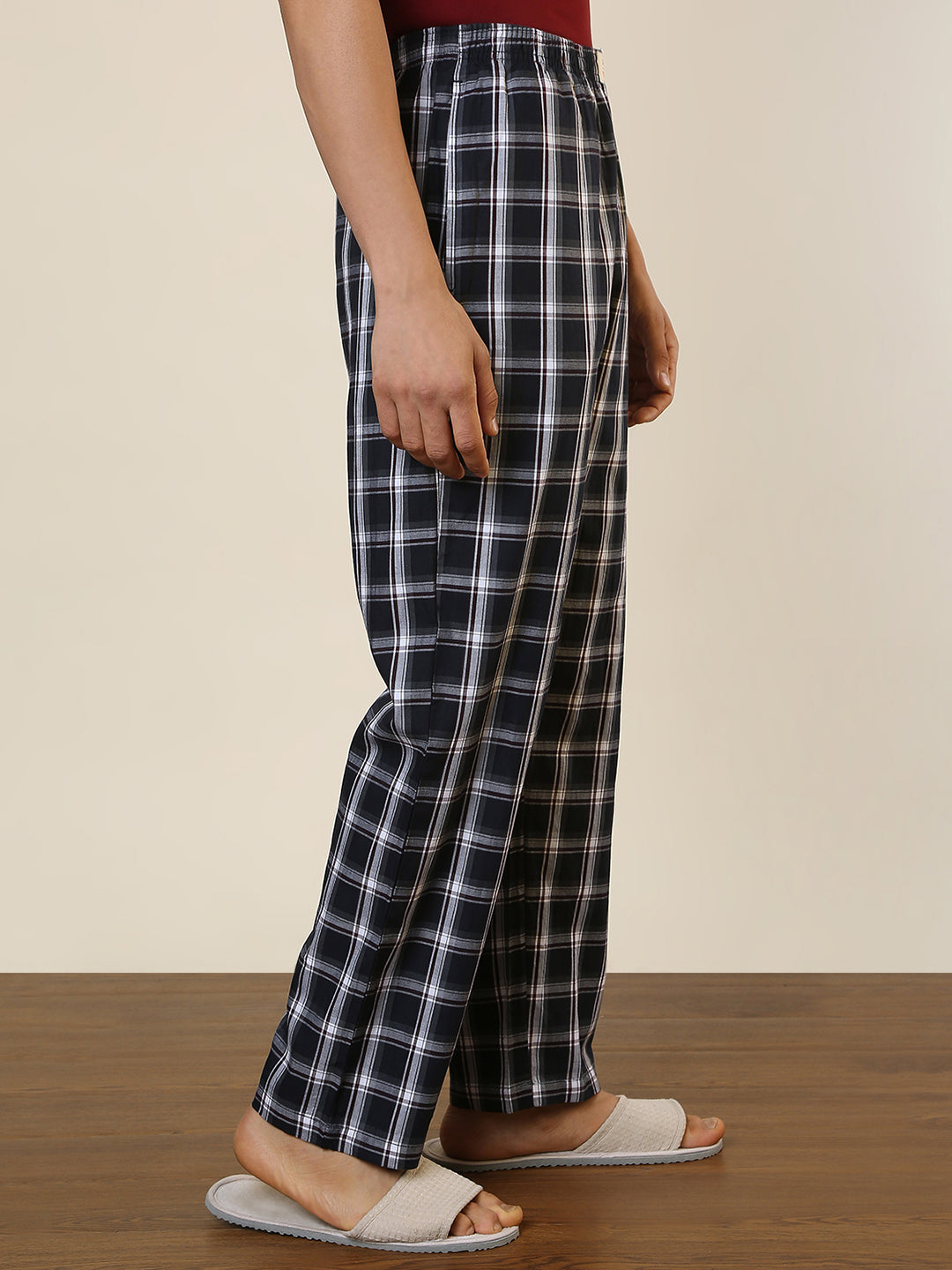 Sleepz Men Blue Checks Regular Fit Cotton Pyjama