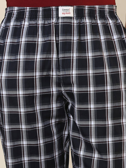 Sleepz Men Blue Checks Regular Fit Cotton Pyjama