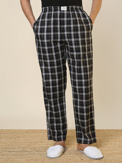 Sleepz Men Black Checks Regular Fit Cotton Pyjama