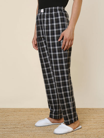 Sleepz Men Black Checks Regular Fit Cotton Pyjama
