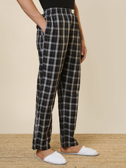 Sleepz Men Black Checks Regular Fit Cotton Pyjama
