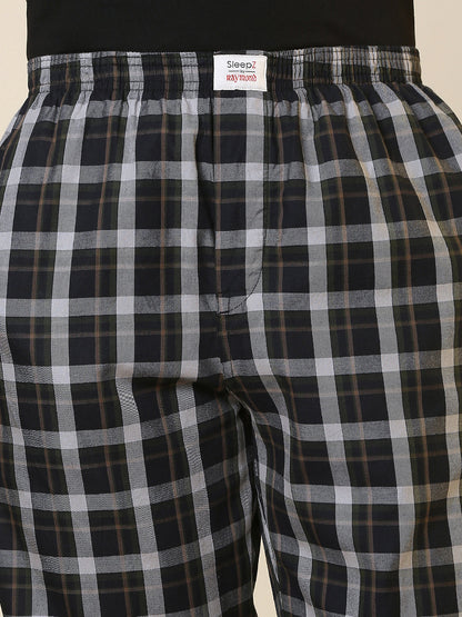 Sleepz Men Black Checks Regular Fit Cotton Pyjama