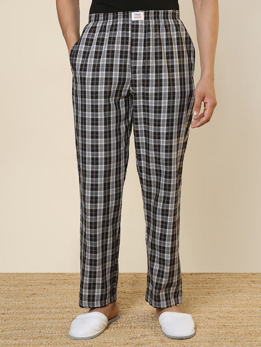 Sleepz Men Brown Checks Regular Fit Cotton Pyjama
