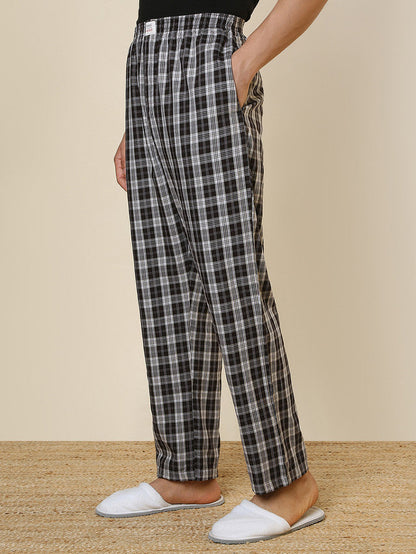 Sleepz Men Brown Checks Regular Fit Cotton Pyjama