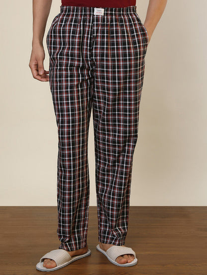 Sleepz Men Black Checks Regular Fit Cotton Pyjama