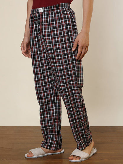 Sleepz Men Black Checks Regular Fit Cotton Pyjama