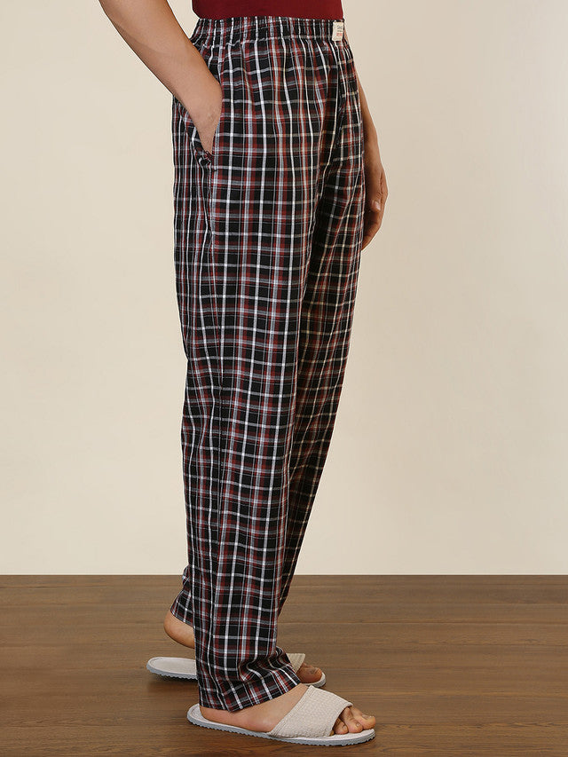 Sleepz Men Black Checks Regular Fit Cotton Pyjama